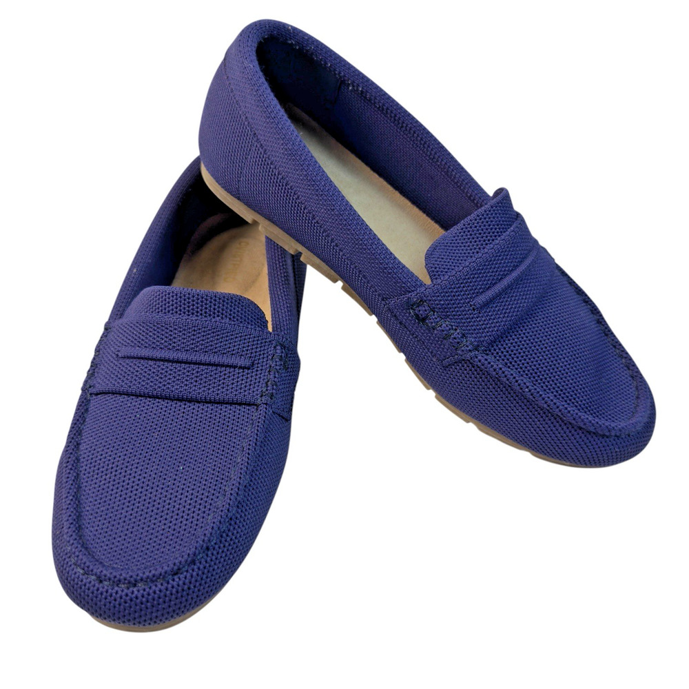 Cvistpieo Women’s 8W Knit Penny Loafers Navy Blue Lightweight Slip On Comfort